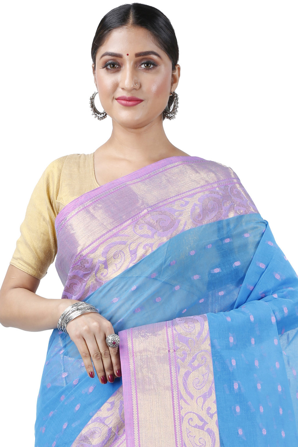Sky Blue Pure Cotton Sachi Tant Saree (1025)